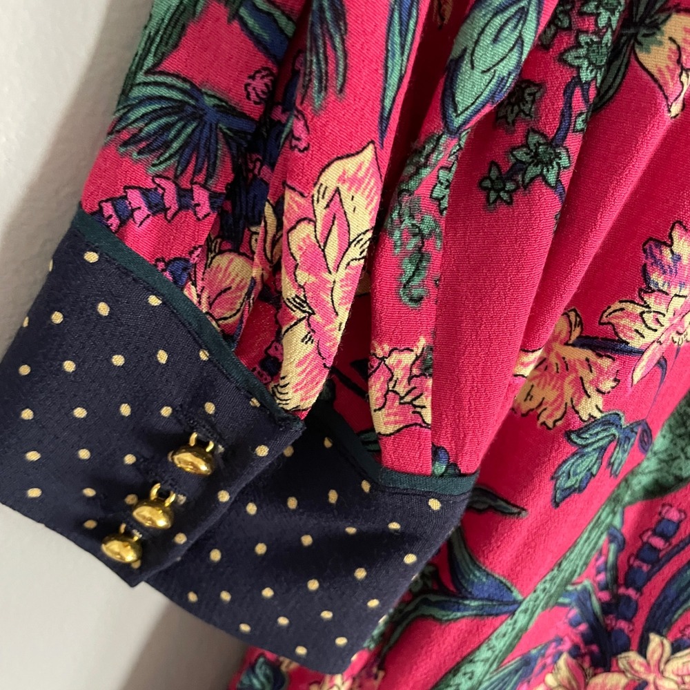 Maeve Dress Women 4 Small Pink Tropical Bird‎ Floral Polka Dot Whimsical Boho - Picture 5 of 11